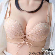 ブラジャー 3/4カップ レディース 女性用 婦人用 下着 ノンワイヤー ストラップレス リボン 花柄 フラワー レース ストラップ取り外し可能 ブラック ピンク ベージュ 単色 かわいい おしゃれ