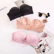 ブラジャー 3/4カップ レディース 女性用 婦人用 下着 ノンワイヤー ストラップレス リボン 花柄 フラワー レース ストラップ取り外し可能 ブラック ピンク ベージュ 単色 かわいい おしゃれ