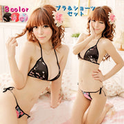 三角ブラ ブラレット ブラショーツセット レディース サイド紐ショーツ ホルターネック Tバック ランジェリー 花柄 ノンワイヤー 下着 女性 かわいい 大人女子