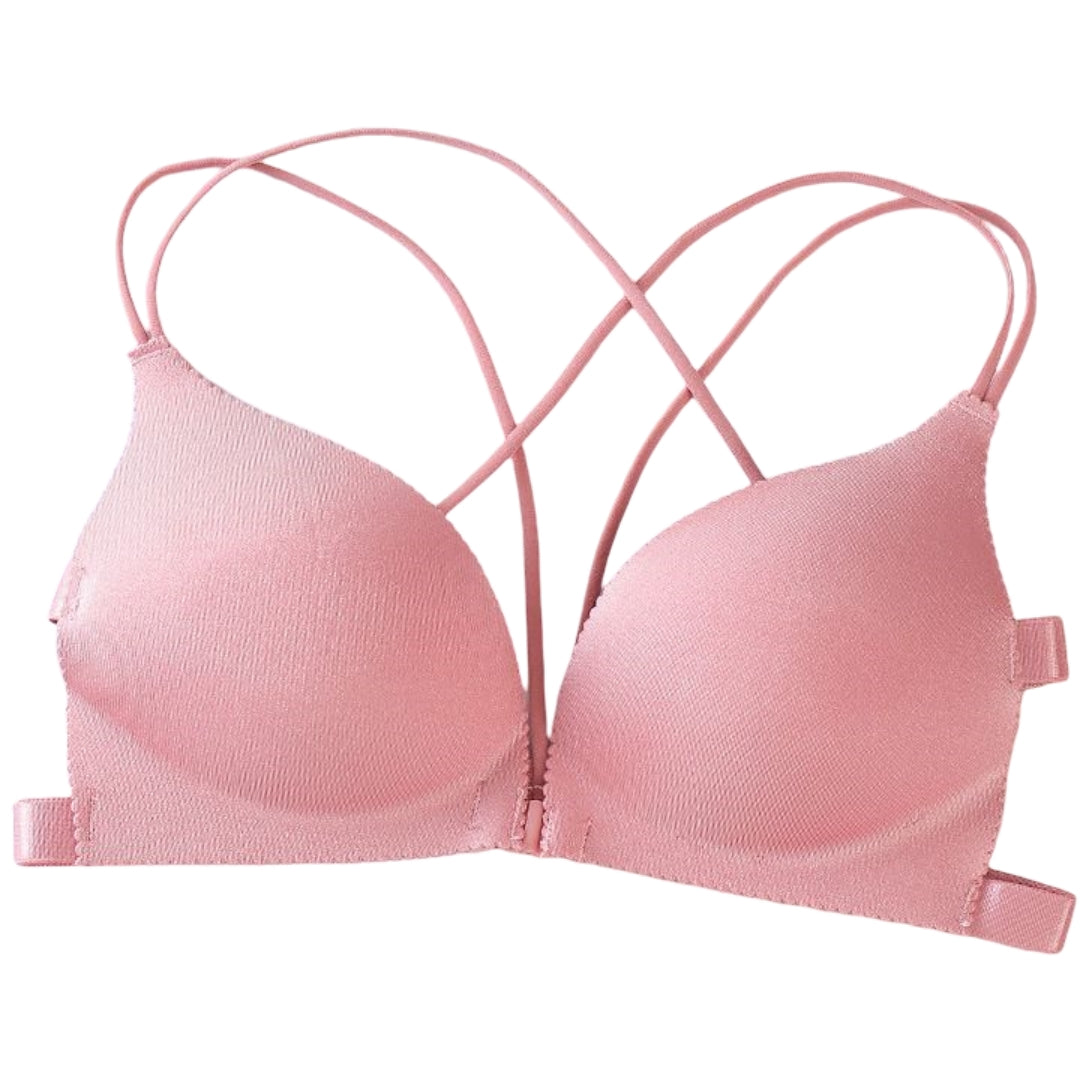 ノンワイヤーブラ ブラジャー レディース インナー フロントホック 女性下着 ダブルストラップ 無地 ソリッドカラー シンプル 婦人下着 クロスバック 楽ちん