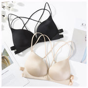 ノンワイヤーブラ ブラジャー レディース インナー フロントホック 女性下着 ダブルストラップ 無地 ソリッドカラー シンプル 婦人下着 クロスバック 楽ちん