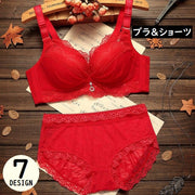 ブラジャー ショーツ ブラショーツ 上下セット レディース 下着 インナー レース ノンワイヤー 1／2カップ 脇高 補正