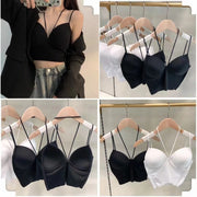 ブラトップ ハーフトップ キャミソール レディース 女性 トップス インナー 下着 アンダーウェア ホルターネック Vネック ノースリーブ カップ付き カップ入り 無地 グレー ホワイト ブラック フェミニン セクシー おしゃれ クール かっこいい 可愛い キュート