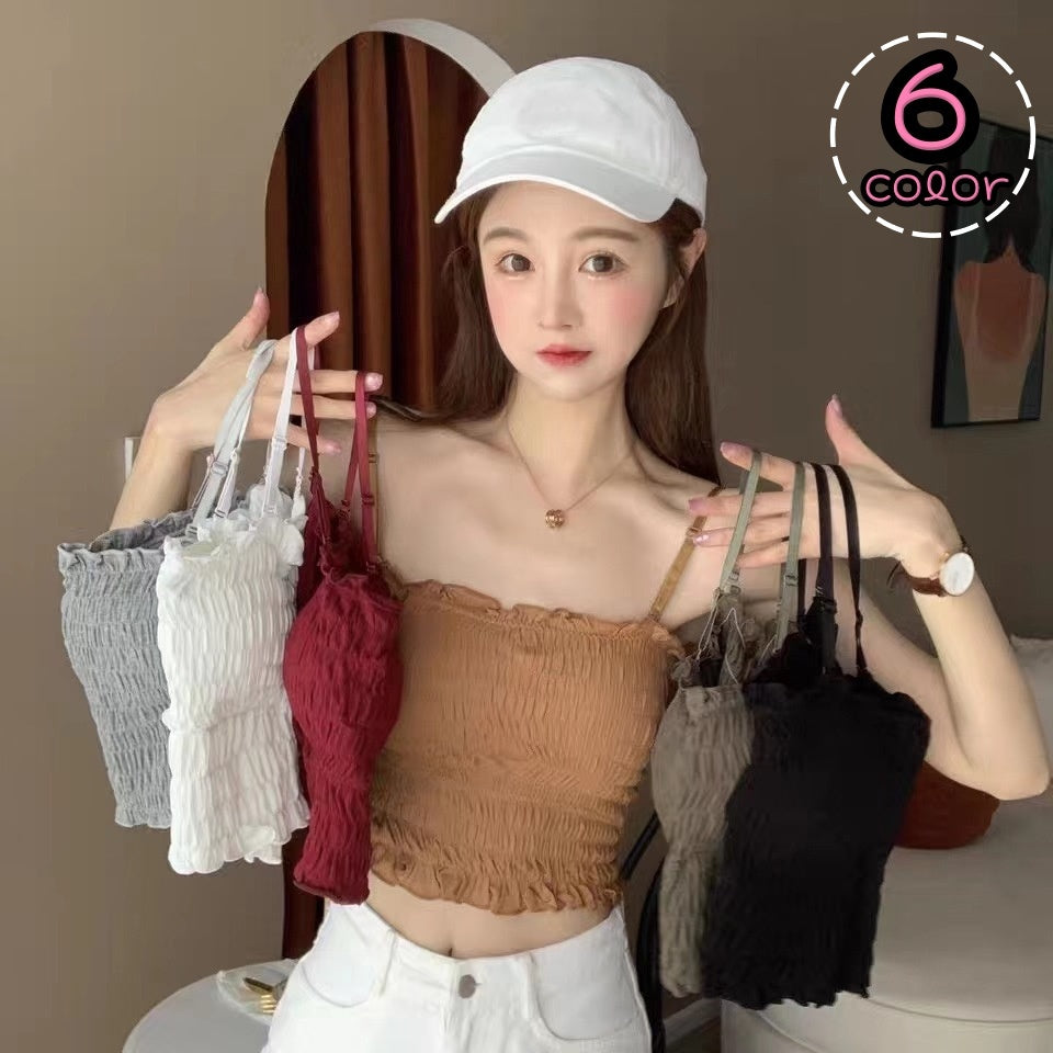 キャミソール カットソー レディース トップス 女性 婦人 インナー ノースリーブ ストラップ 取外し可能 ギャザー カラバリ豊富