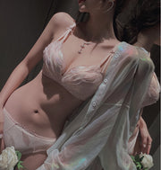 ブラジャー ショーツ 上下セット 3/4カップ ノンワイヤーブラ スタンダードショーツ 下着 女性用 レディース 婦人 刺繍 レース リーフ柄 フェザー 羽 リボン 背中ホック おしゃれ かわいい 上品 エレガント フェミニン