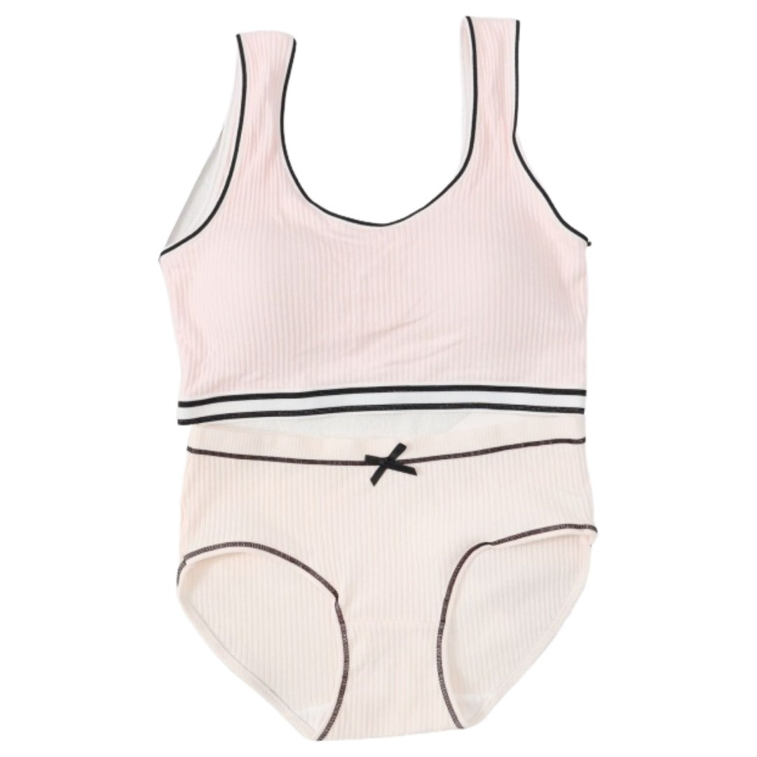 インナーセット ブラジャー ショーツ パンツ 上下セット ジュニア キッズ 女の子 ジュニアブラ 肌着 ノンワイヤー カップ入り リボン