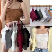 ブラトップ ハーフキャミ レディース ショート丈 へそ出し カップ付きインナー フリル シャーリング 無地 美背中 春夏 可愛い