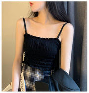 ブラトップ ハーフキャミ レディース ショート丈 へそ出し カップ付きインナー フリル シャーリング 無地 美背中 春夏 可愛い