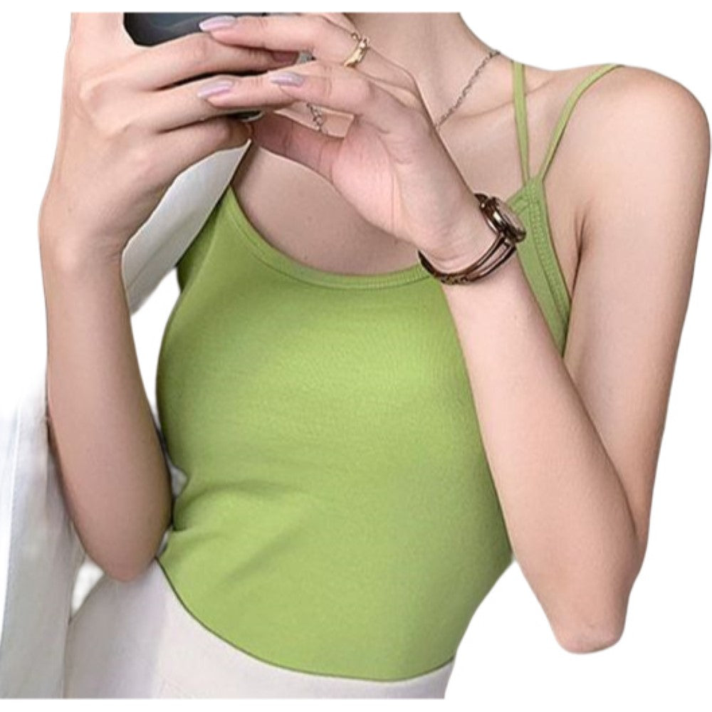 ブラトップ パッド付き キャミソール カップ付き ブラキャミソール レディース 女性 インナー バックシャン 背中見せ 背中開き クロスバック 下着 肌着 無地 シンプル 婦人用 ソリッドカラー ホワイト 白 ブラック 黒 グレー 灰 ピンク グリーン 緑 ブラウン 茶 カーキ 運動 ヨガ ジム