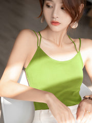 ブラトップ パッド付き キャミソール カップ付き ブラキャミソール レディース 女性 インナー バックシャン 背中見せ 背中開き クロスバック 下着 肌着 無地 シンプル 婦人用 ソリッドカラー ホワイト 白 ブラック 黒 グレー 灰 ピンク グリーン 緑 ブラウン 茶 カーキ 運動 ヨガ ジム