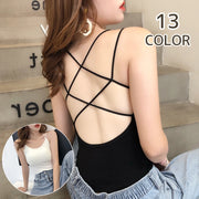 キャミソール レディース トップス インナー バッククロス ラウンドネック カップ付き かわいい おしゃれ カラバリ豊富 肌見せ カジュアル 女性 大人女子