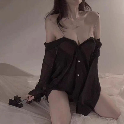 セクシーランジェリー ２点セット シャツ オフショルダー ショーツ レディース 商品画像3