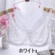 ランジェリー ツーピースセット ブラジャー ショーツ 3/4カップ 3段階ホック 調整可能 下着 インナー レディース レース 花柄 フラワー シースルー ブラック ベージュ セクシー 70B 75B 80B 85B 90B