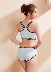 スポーツブラ スタンダードショーツ 上下セット 2点セット レディース 女性下着 インナー スポブラ ブラジャー パンツ フルバック カップ付き ノンワイヤー 英字ロゴ 楽ちん 婦人用