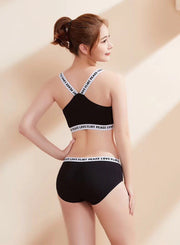 スポーツブラ スタンダードショーツ 上下セット 2点セット レディース 女性下着 インナー スポブラ ブラジャー パンツ フルバック カップ付き ノンワイヤー 英字ロゴ 楽ちん 婦人用