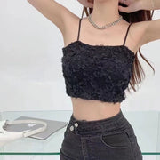 キャミソール カップ付き トップス レディース 女性用 ショート丈 レース バラ ローズ フラワー おしゃれ 可愛い へそ出し 肌見せ 見せブラ