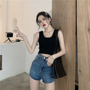 タンクトップ ショート丈 レディース 女性 トップス Uネック プルオーバー へそ出し 無地 定番 着回し ベーシック 普段着 デイリー ヨガ ダンス フィットネス 外出 お出掛け 婦人服