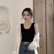タンクトップ ショート丈 レディース 女性 トップス Uネック プルオーバー へそ出し 無地 定番 着回し ベーシック 普段着 デイリー ヨガ ダンス フィットネス 外出 お出掛け 婦人服