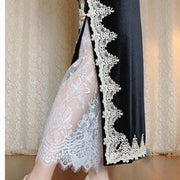 ペチコート インナースカート ロング 丈80cm レディース 女性 婦人 Aライン レース 下着 透け防止 レイヤード 重ね着風 シンプル 無地 単色 上品 お洒落 フラワー 花柄 ドレス ロングドレス チャイナドレス 着物 白 黒 ホワイト ブラック