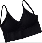 ハーフトップ ノンワイヤーブラ レディース 女性用下着 インナー ブラジャー スポーツブラ  Vネック 無地 リブ パッド付き シンプル