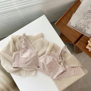ノンワイヤーブラ フルカップブラ ブラジャー 単品 レディース 下着 3段ホック リボン メッシュ 透け感 シンプル 上品 柔らかい 持ち運び コンパクト