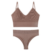 スポーツブラ ショーツ 上下セット レディース 女性用 大きいサイズ ブラジャー ノンワイヤーブラ 3/4カップ Tバックショーツ 下着 リブ