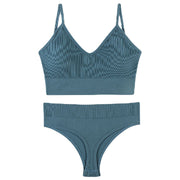 スポーツブラ ショーツ 上下セット レディース 女性用 大きいサイズ ブラジャー ノンワイヤーブラ 3/4カップ Tバックショーツ 下着 リブ