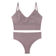 スポーツブラ ショーツ 上下セット レディース 女性用 大きいサイズ ブラジャー ノンワイヤーブラ 3/4カップ Tバックショーツ 下着 リブ