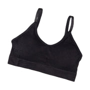 スポーツブラ レディース 女性用 インナー 単品 ブラトップ ノンワイヤー 下着 ブラジャー 細ストラップ パッド付き 取り外し可能 ハーフトップブラ シンプル リブ おしゃれ 運動 ヨガ 筋トレ ランニング ジョギング マラソン 女の子 婦人用 黒 白 カーキ 緑 茶色