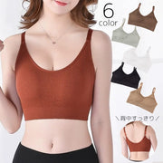 スポーツブラ レディース 女性用 インナー 単品 ブラトップ ノンワイヤー 下着 ブラジャー 細ストラップ パッド付き 取り外し可能 ハーフトップブラ シンプル リブ おしゃれ 運動 ヨガ 筋トレ ランニング ジョギング マラソン 女の子 婦人用 黒 白 カーキ 緑 茶色