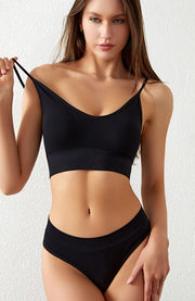 スポーツブラ 3／4カップブラ Tバックショーツ 上下セット 2点セット レディース 女性 インナー 下着 ノンワイヤー ワイヤーなし プルオーバー リブ生地 無地 ブラック ホワイト グレー シンプル カジュアル スポーティ