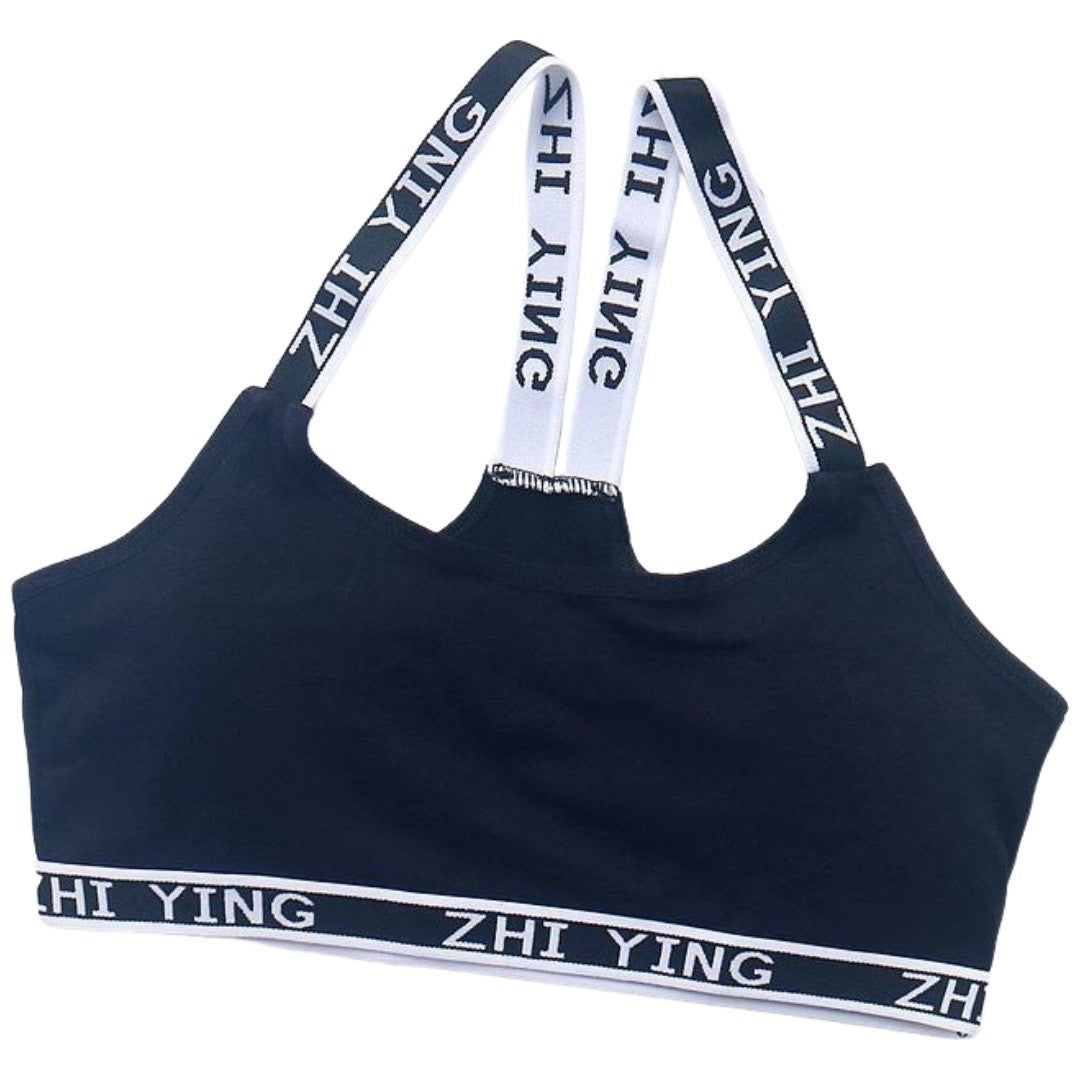 ジュニアブラ キッズブラ ブラジャー 単品 女の子 女子 こども用 子ども用 カップ付き Y字 ノンワイヤー ハーフトップブラ スポーツブラ ファーストブラ 子供用 小学生 高学年 中学生 インナー 下着 スポーティー カジュアル 英字ロゴ アルファベット かっこいい シンプル デイリー 普段使い
