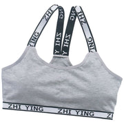 ジュニアブラ キッズブラ ブラジャー 単品 女の子 女子 こども用 子ども用 カップ付き Y字 ノンワイヤー ハーフトップブラ スポーツブラ ファーストブラ 子供用 小学生 高学年 中学生 インナー 下着 スポーティー カジュアル 英字ロゴ アルファベット かっこいい シンプル デイリー 普段使い