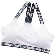 ジュニアブラ キッズブラ ブラジャー 単品 女の子 女子 こども用 子ども用 カップ付き Y字 ノンワイヤー ハーフトップブラ スポーツブラ ファーストブラ 子供用 小学生 高学年 中学生 インナー 下着 スポーティー カジュアル 英字ロゴ アルファベット かっこいい シンプル デイリー 普段使い
