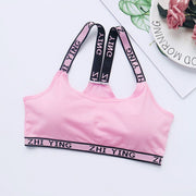 ジュニアブラ キッズブラ ブラジャー 単品 女の子 女子 こども用 子ども用 カップ付き Y字 ノンワイヤー ハーフトップブラ スポーツブラ ファーストブラ 子供用 小学生 高学年 中学生 インナー 下着 スポーティー カジュアル 英字ロゴ アルファベット かっこいい シンプル デイリー 普段使い