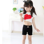 インナーパンツ オーバーパンツ 見せパン 3分丈 ペチパンツ ショートパンツ キッズ ジュニア 子供 下着 肌着 防寒 チラ見え防止 カットソー メロウフリル おしゃれ かわいい 女の子 女児 小学生 デイリー 普段使い