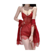 ベビードール 2点セット ガウン レディース セクシー ランジェリー キャミソール ワンピース Vネック レース 刺繍レース リボン 透け感 カラバリ豊富 インナー シースルー かわいい おしゃれ 女性 大人