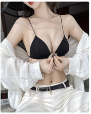 ブラジャー 三角ブラ レディース ノンワイヤー ブラレット 下着 カップ付きインナー フロントホック 肩紐細め 美背中 セクシー
