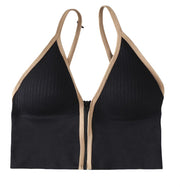 ブラトップ キャミソールブラジャー キャミブラ レディース 女性 カップ付き ノンワイヤーブラ ハーフトップブラ スポーツブラ ブラジャー 下着 パッド付き ジップアップ ファスナー 前開き パイピング 無地 リラックス ヨガ ジム おしゃれ かわいい