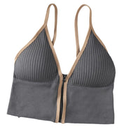 ブラトップ キャミソールブラジャー キャミブラ レディース 女性 カップ付き ノンワイヤーブラ ハーフトップブラ スポーツブラ ブラジャー 下着 パッド付き ジップアップ ファスナー 前開き パイピング 無地 リラックス ヨガ ジム おしゃれ かわいい