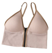 ブラトップ キャミソールブラジャー キャミブラ レディース 女性 カップ付き ノンワイヤーブラ ハーフトップブラ スポーツブラ ブラジャー 下着 パッド付き ジップアップ ファスナー 前開き パイピング 無地 リラックス ヨガ ジム おしゃれ かわいい