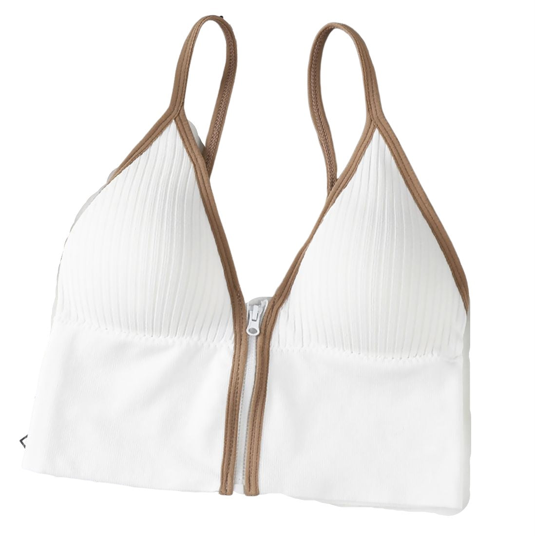 ブラトップ キャミソールブラジャー キャミブラ レディース 女性 カップ付き ノンワイヤーブラ ハーフトップブラ スポーツブラ ブラジャー 下着 パッド付き ジップアップ ファスナー 前開き パイピング 無地 リラックス ヨガ ジム おしゃれ かわいい