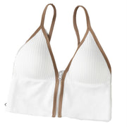 ブラトップ キャミソールブラジャー キャミブラ レディース 女性 カップ付き ノンワイヤーブラ ハーフトップブラ スポーツブラ ブラジャー 下着 パッド付き ジップアップ ファスナー 前開き パイピング 無地 リラックス ヨガ ジム おしゃれ かわいい