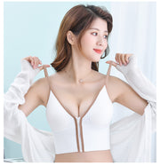 ブラトップ キャミソールブラジャー キャミブラ レディース 女性 カップ付き ノンワイヤーブラ ハーフトップブラ スポーツブラ ブラジャー 下着 パッド付き ジップアップ ファスナー 前開き パイピング 無地 リラックス ヨガ ジム おしゃれ かわいい