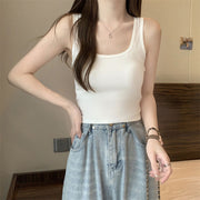 ブラトップ カップ付き タンクトップ インナー 下着 トップス レディース 女性用 Uネック ショート丈 短め丈 無地 背中クロス シンプル 可愛い おしゃれ 単色