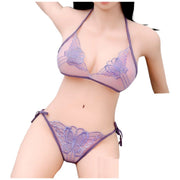 ブラジャー ショーツ 上下セット レディース インナー セクシーランジェリー 下着 三角ブラ Tバック 紐パン 蝶 レース シースルー 透け感 かわいい おしゃれ セクシー 大人女子
