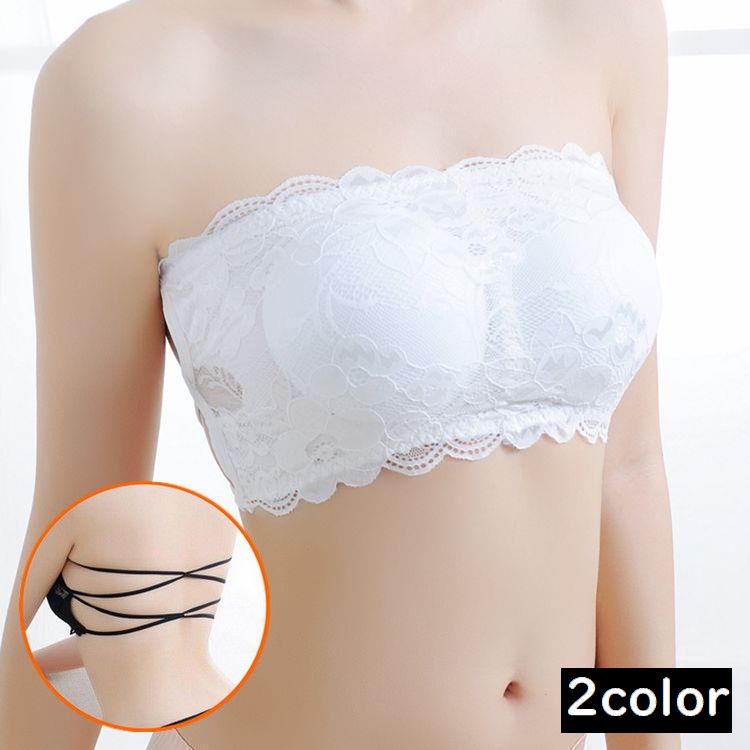 ストラップレスブラ レディース レース ノンワイヤー カップ付きインナー チューブトップブラジャー ベアトップ 見せブラ 美背中