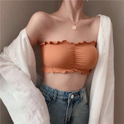 ストラップレスブラ ストラップレス チューブトップ ブラ 肩紐なし レディース 女性用 インナー ブラジャー ギャザー フリル 見せブラ 下着 ブラック 黒 ホワイト 白 ピンク 魅せるインナー
