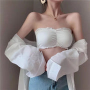 ストラップレスブラ ストラップレス チューブトップ ブラ 肩紐なし レディース 女性用 インナー ブラジャー ギャザー フリル 見せブラ 下着 ブラック 黒 ホワイト 白 ピンク 魅せるインナー
