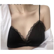 三角ブラ ノンワイヤーブラ ブラジャー レディース 女性用 インナー 下着 スカラップ レース サテン調 光沢感 セクシー かわいい エレガント フェミニン アンダーウェア